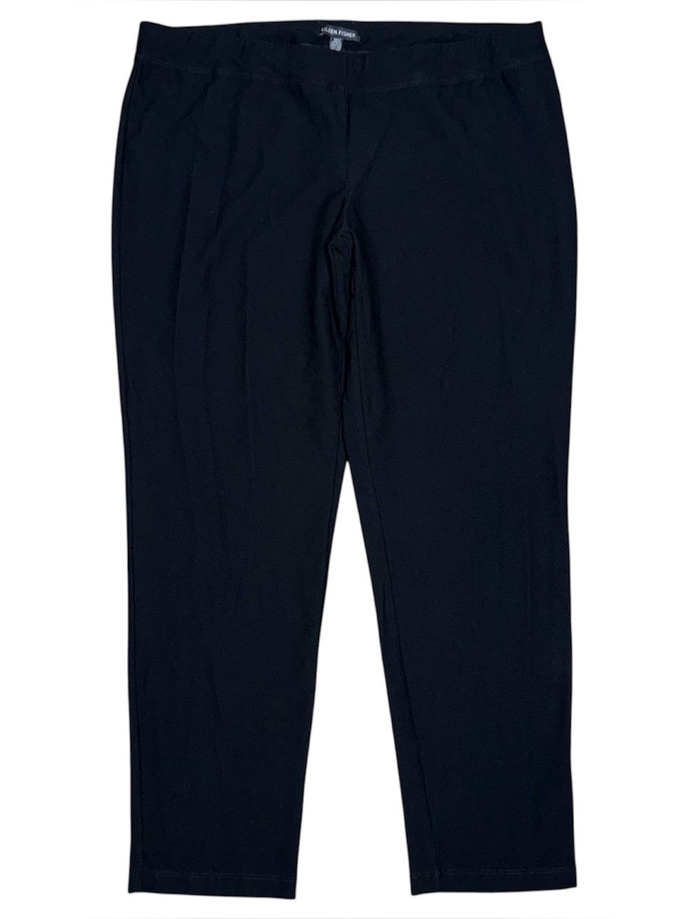 Eileen Fisher Stretch Crepe Slim Pants Sz L Black Pull On Ankle Career Tapered
